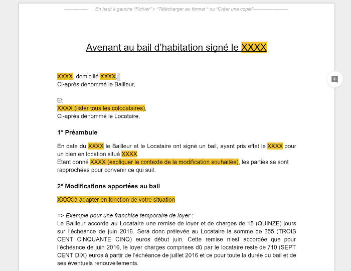 Avenant au bail mod le 2022 et cas d usage Avenant au bail mod le 2022 et cas d usage