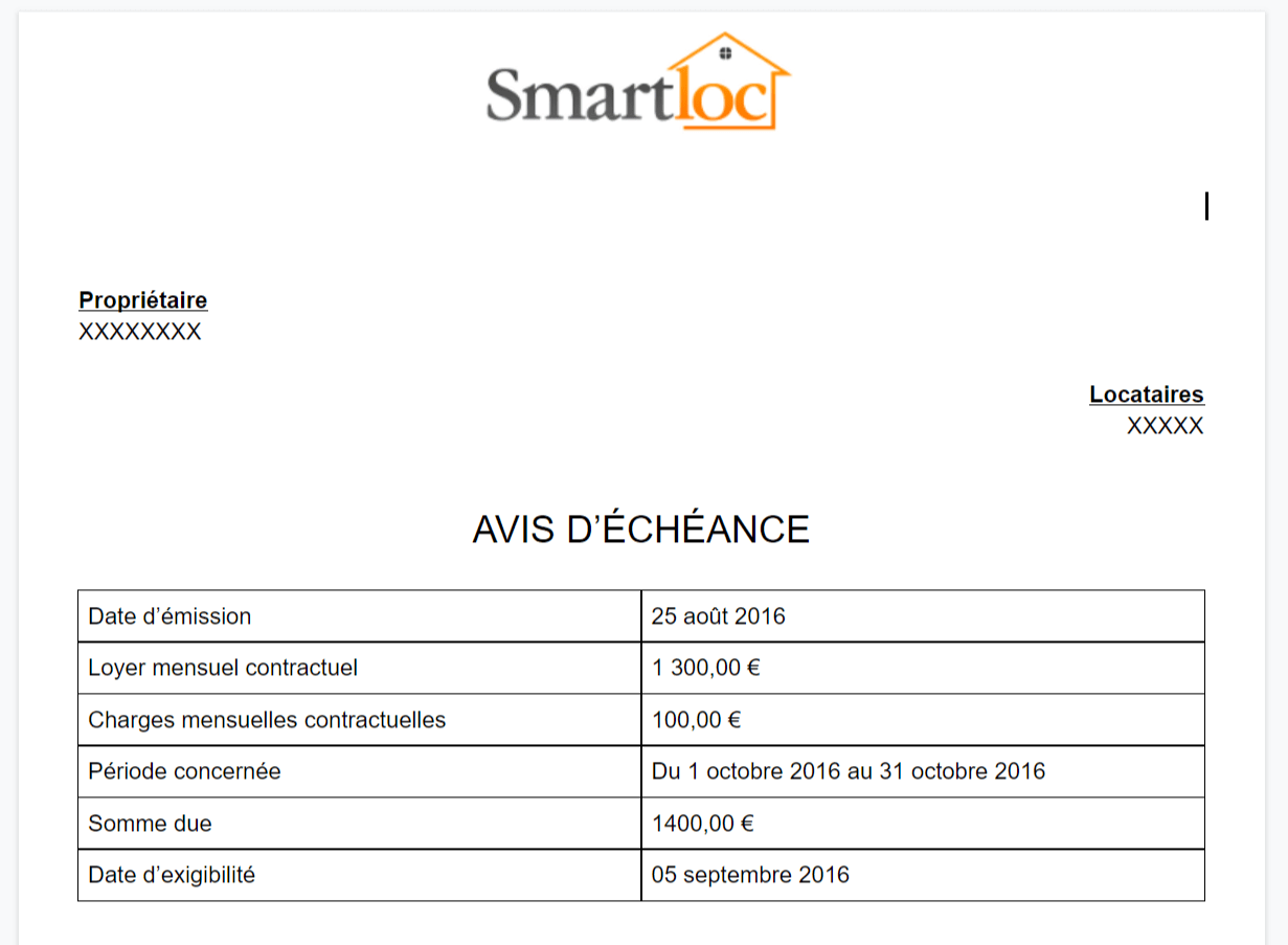 Avis d’échéance de loyer modèle et explication